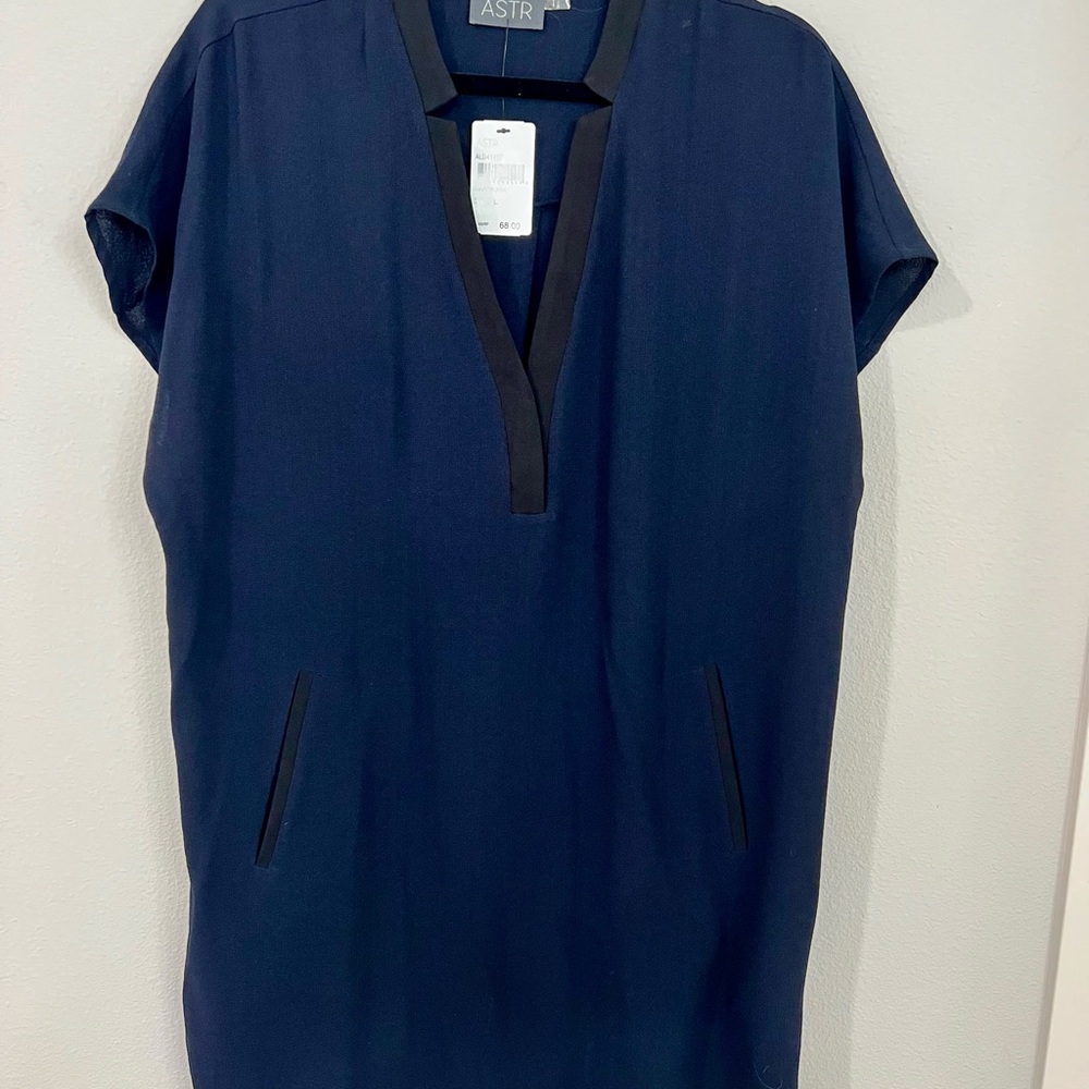 NWT ASTR Midnight Blue Dress with Charcoal Accents